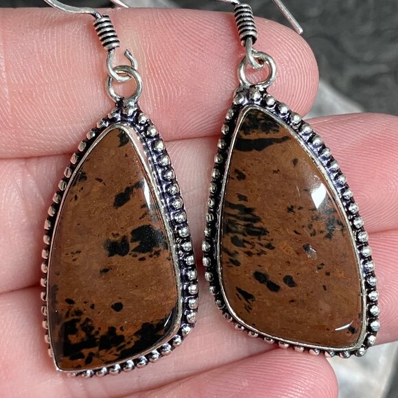 Mahogany Obsidian Stone Crystal Jewelry Earrings - Picture 3 of 5